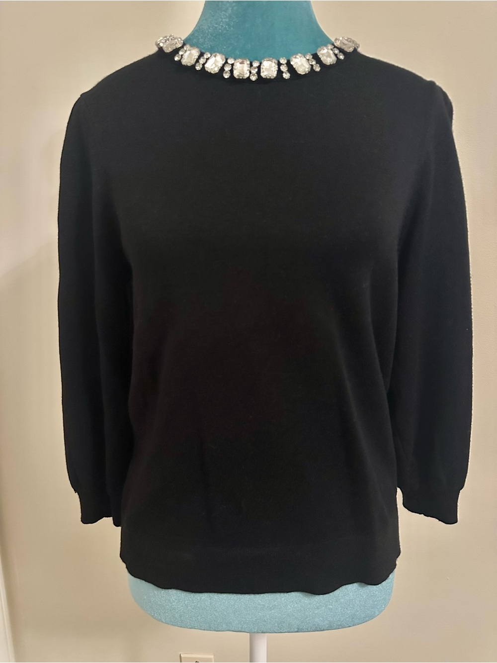 Adrianna Papell Black Crewneck Sweater with Jewel-Trim Neckline